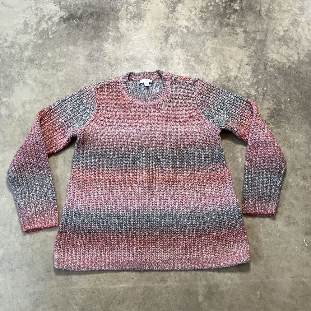 J. JILL Sweater Womens Small P Striped Chunky Knit Crew Neck Pullover Bohemian‎